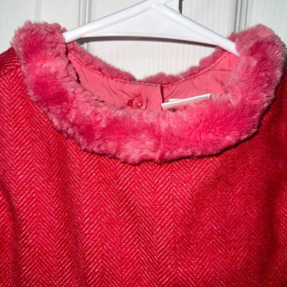 Baby Gap Toddler Girl Herringbone Fur Trim Collar Holiday Dress Wool Size 12-18M